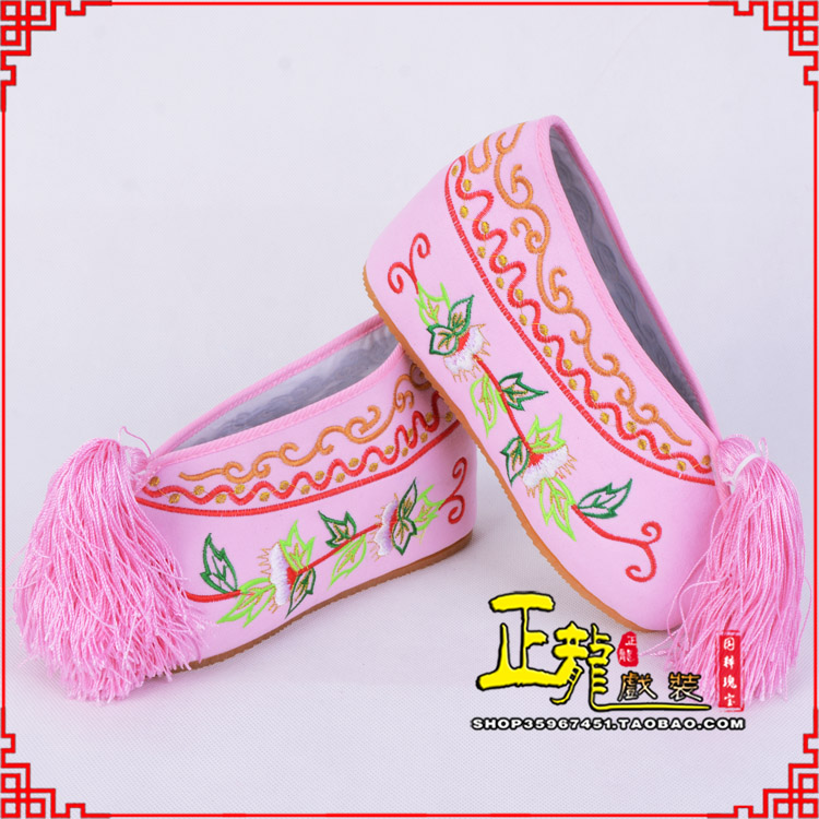 源城花旦鞋女绣花彩鞋 舒适款草花内高彩鞋